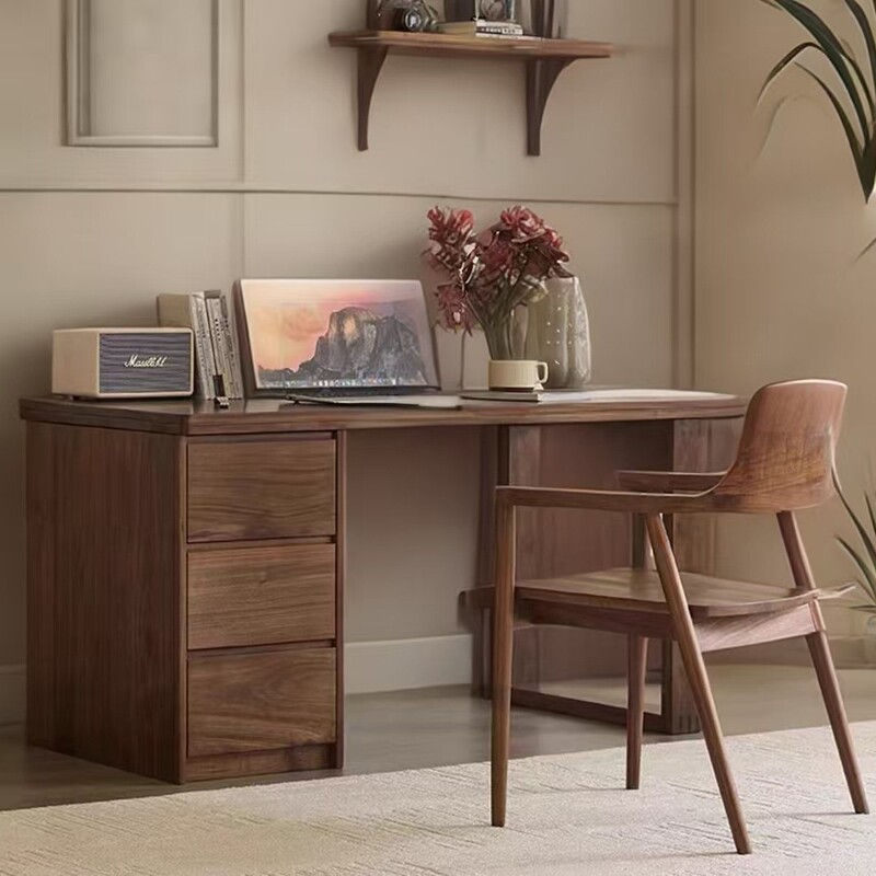 North American Black Walnut Log Thickeneded Drawer Desk Study Boss Office Computer Table Dry Tea Table Can Be Customized