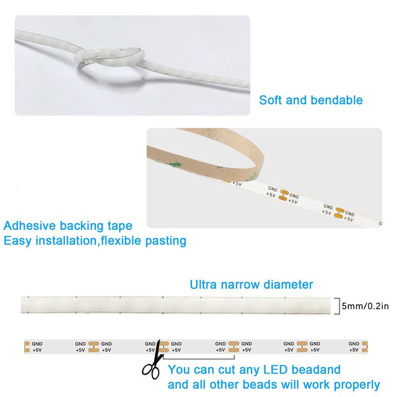 5V5mm幻彩COB灯带RGB跑马灯带WS2812b COB Smart LED Strip Light|undefined