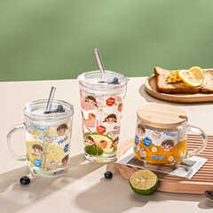 ins玻璃杯高顏值牛奶杯刻度早餐杯少女吸管杯加蓋勺禮物男女情侶