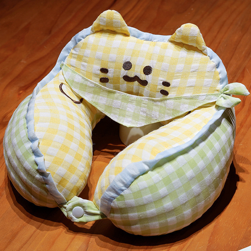 Cartoon toallas cuadradas Miao Plaid jorobas almohada en forma de U almohada de cuello adultos estudiantes dormir almohada de viaje almohada de columna cervical
