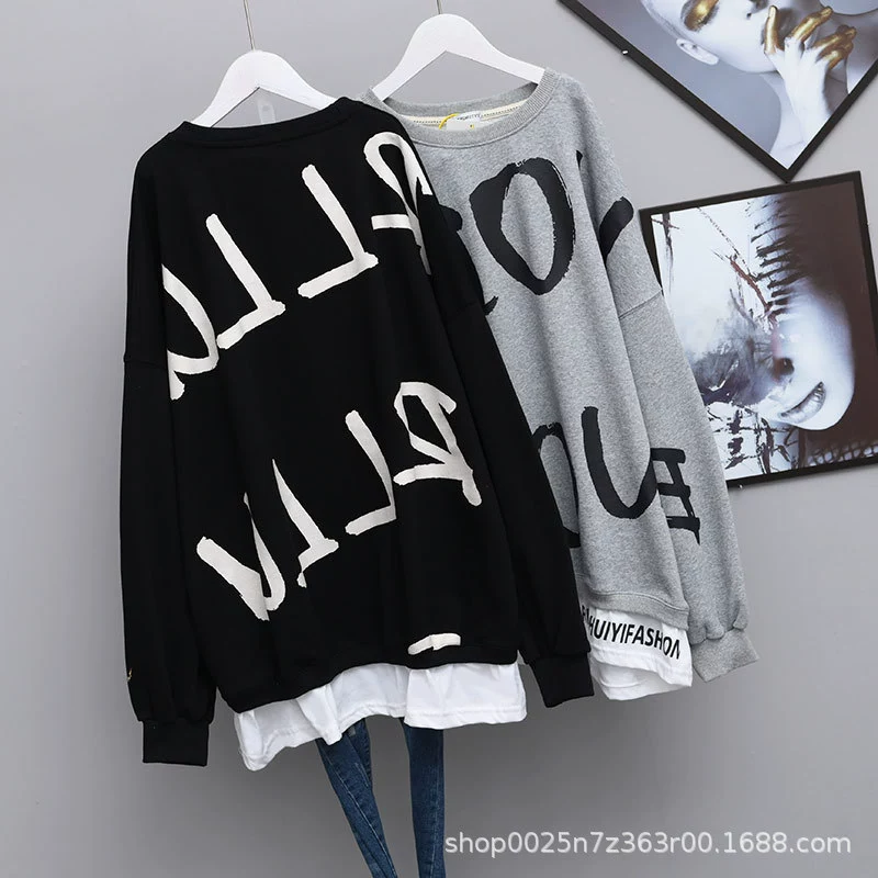 Extra large set, spring autumn thin sweatshirt, jacket, plus size, 2022 collection, Korean style