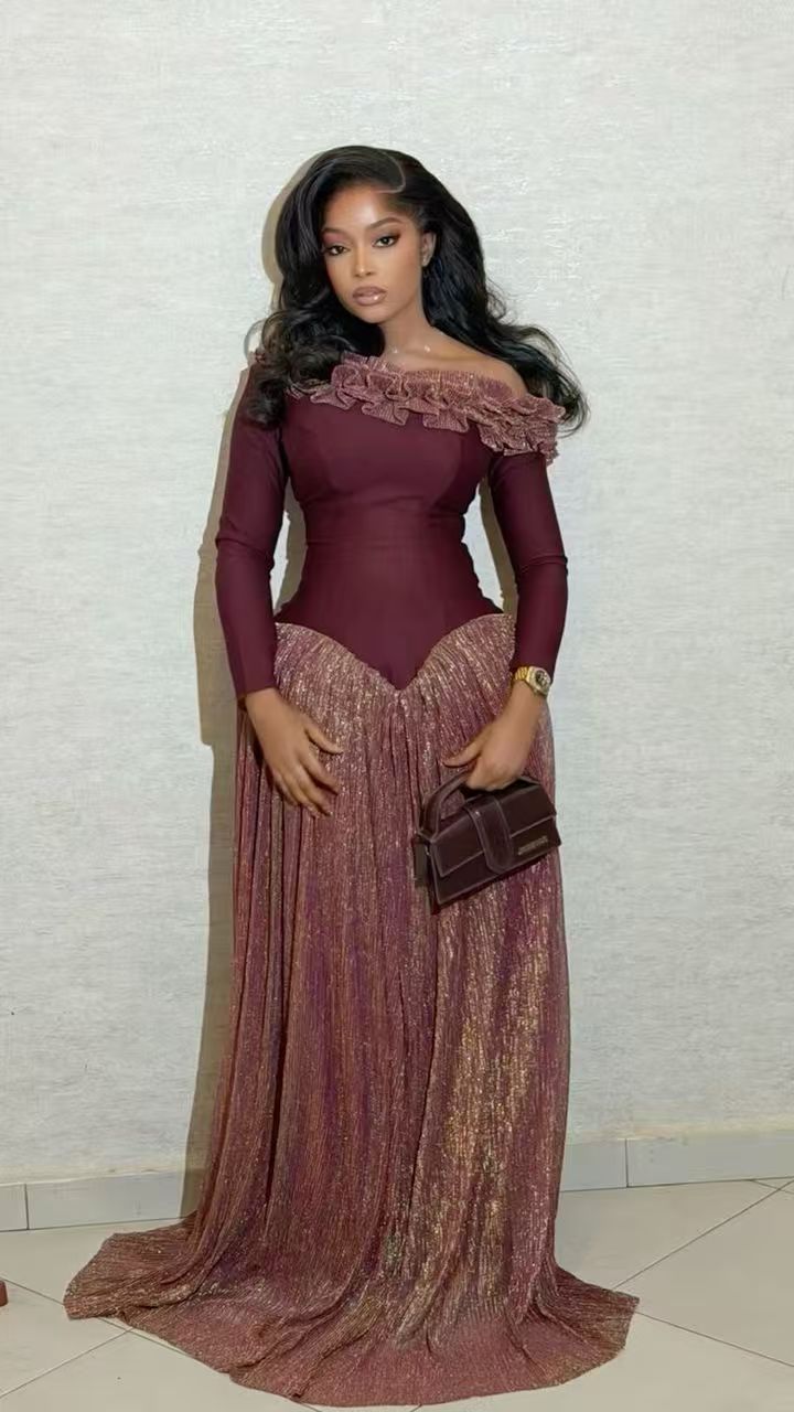 New Spring Retro Luxury Banquet Dress Slimming Long Sleeve Pleated Skirt Women's Fashion Dress_ecoleips.com