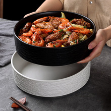 跨境石纹陶瓷碗创意轻奢西餐厅牛排盘日式黑白釉下彩家用酒店汤碗