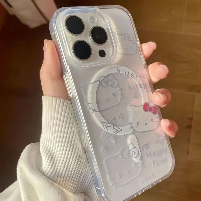 Hello Kitty Magnetic Suction Model Is Suitable for Apple 17Promax Mobile Phone Case Iphone16 Fun 15 Cartoon 13 Hard Case