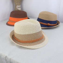 夏季男士礼帽亲子草帽儿童遮阳帽春夏天沙滩太阳手编帽子批发
