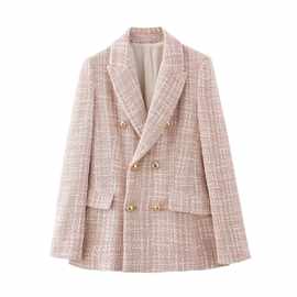 TAOP&ZA秋季新款欧美风女装纹理双排扣饰修身西装外套9192156