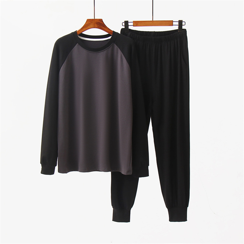 Men's raglan sleeve home wear sweater suit warm plus velvet pajamas loose plus size sweater sweatpants two-piece set
