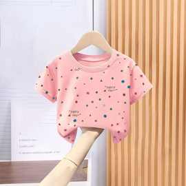 女童圆韩版卡通女童t恤夏装波点卡通打底上衣夏天薄款圆领儿童T恤