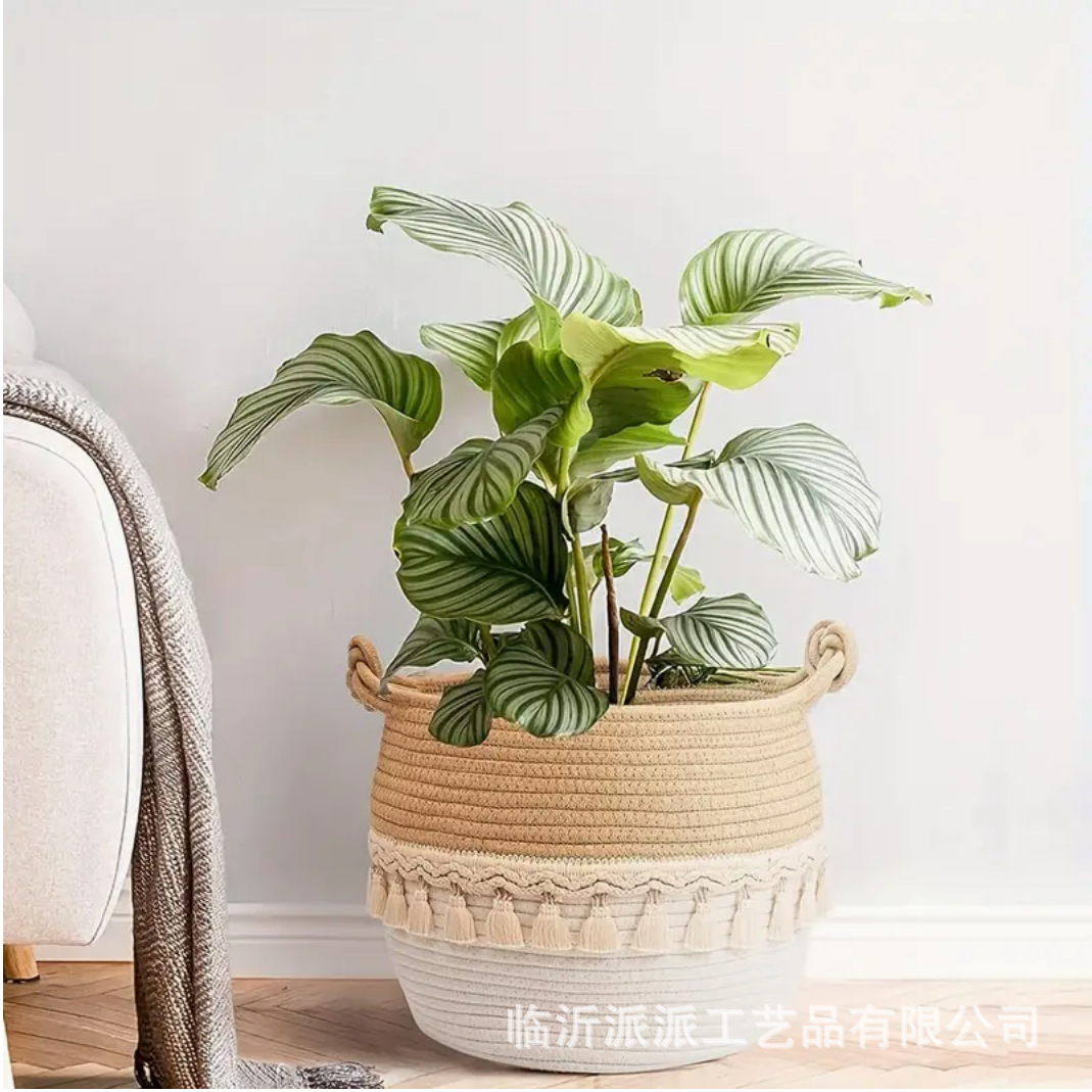 Cesta de almacenamiento de cuerda de algodón especial transfronteriza Cesta de almacenamiento de ropa plegable con manita Cesta de ropa sucia Cesta de flores decorativa