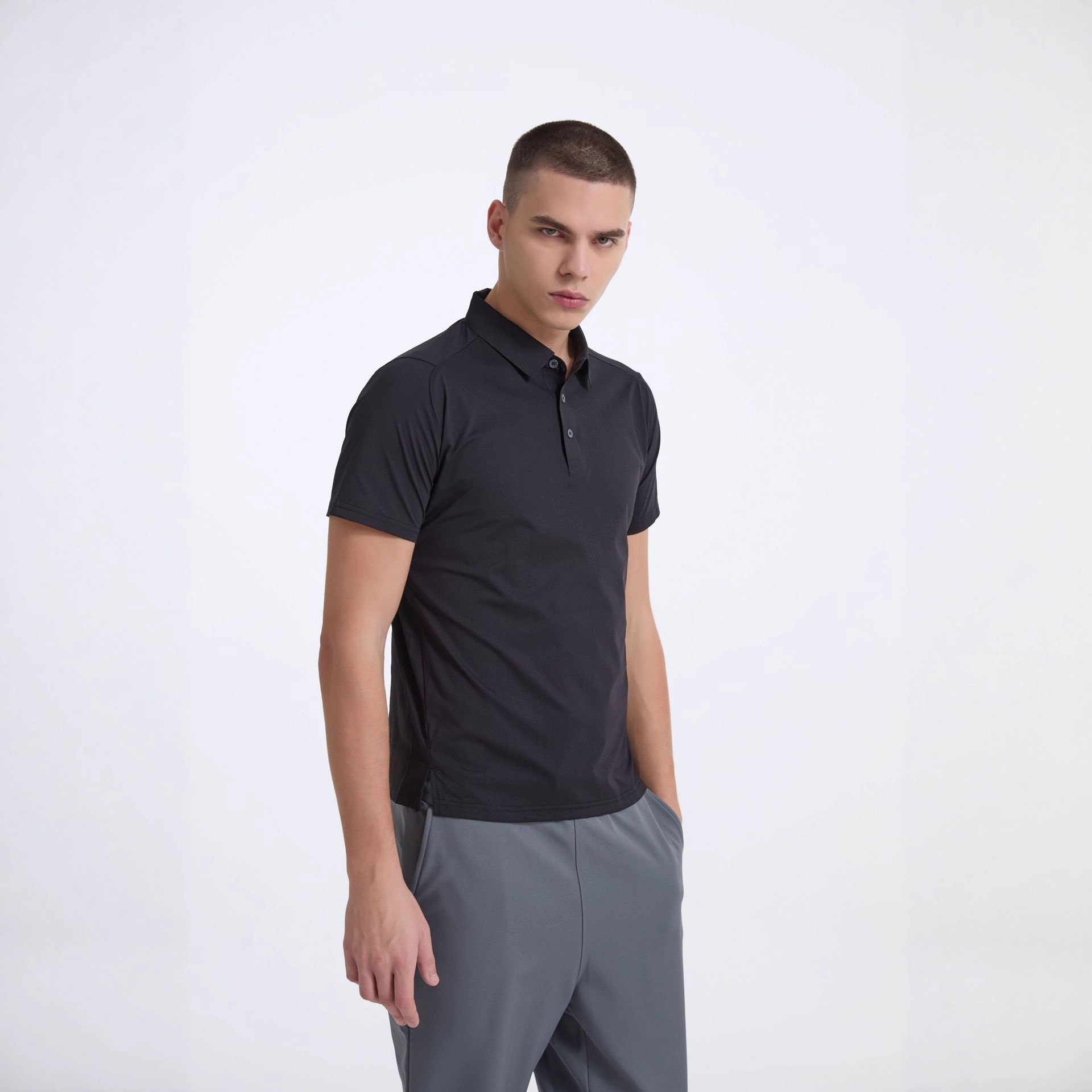 Men's Sports Olo Shirt, Golf Polo Shirt, Diagonal Drawstring, Seamless Sports T-Shirt, Quick-Drying Polo