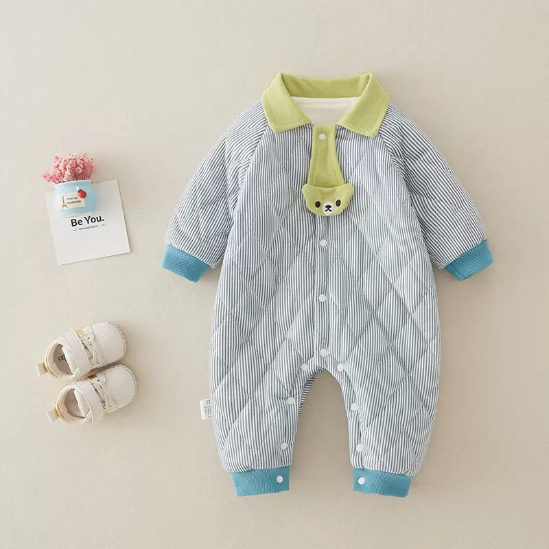 新生婴儿衣服冬装加绒夹棉男女宝宝连体衣满月百天哈衣爬服秋冬季