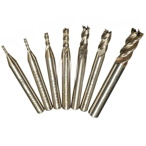 Set of 7 High-Speed Steel End Mills 4-Flute Straight Shank Milling Cutters, Imperial Milling Cutter Set