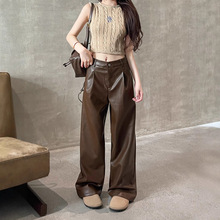 宽松PU皮裤女2024新款秋冬韩版网红高腰直筒显瘦休闲裤皮阔腿裤子