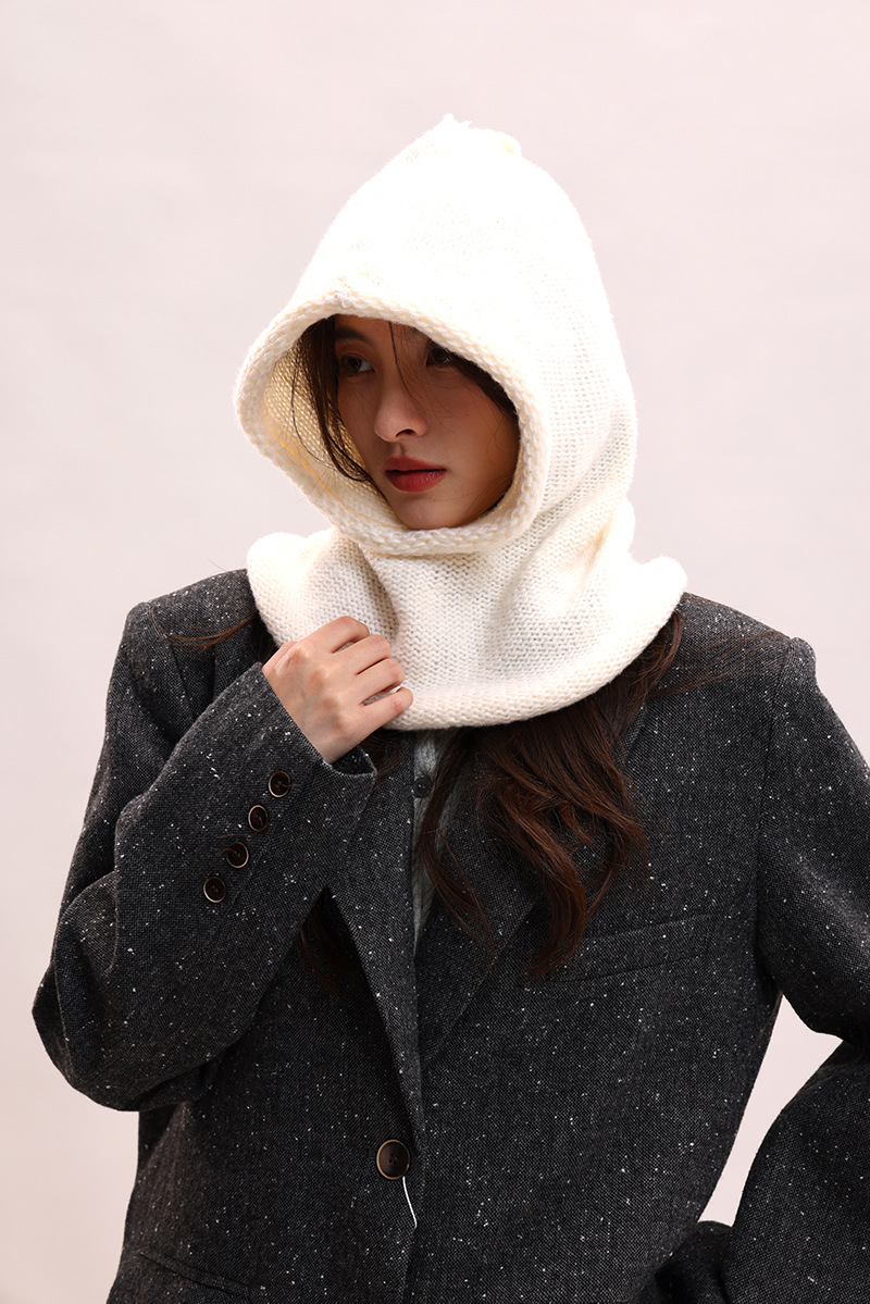 Cagoule coréenne pour enfants, couleur unie, col chaud, protection des oreilles, bonnet tricoté pour couple, pour hommes_voghion.com