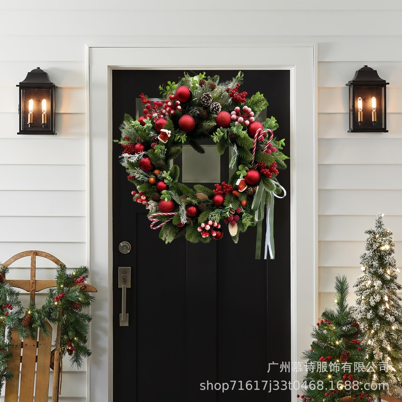 爆款圣诞节花环松果浆果松柏装饰跨境亚马逊冬季Christmas Wreath|undefined