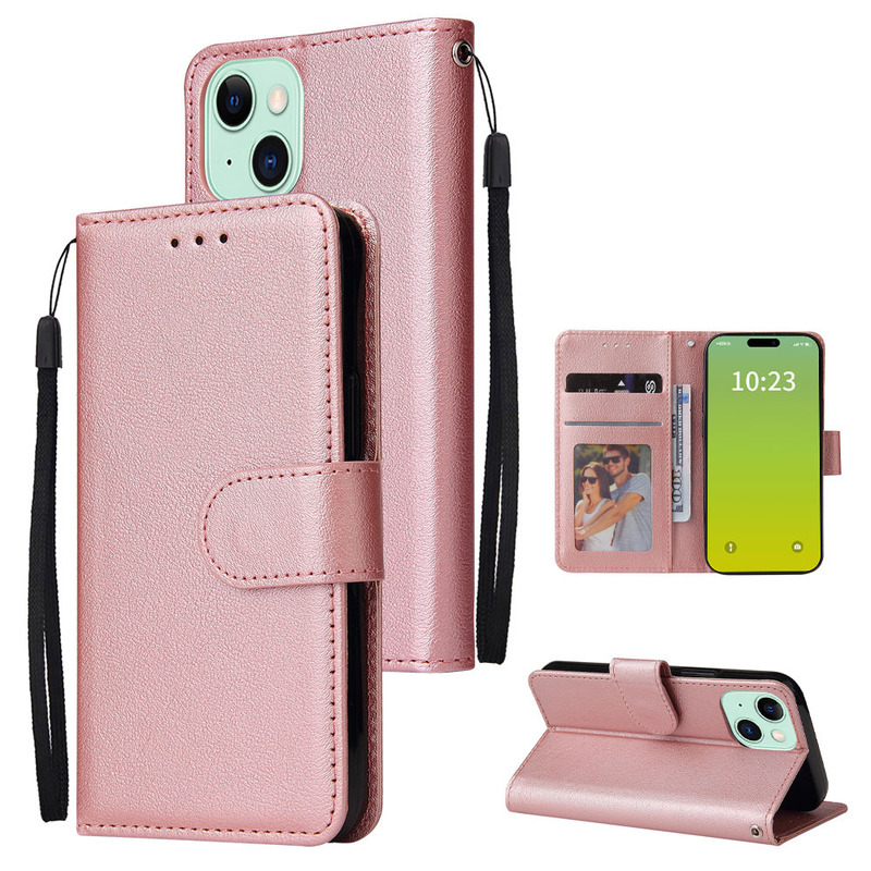 suitable for iPhone15pro max three card photo frame apple 15plus card flip solid color mobile phone leather case