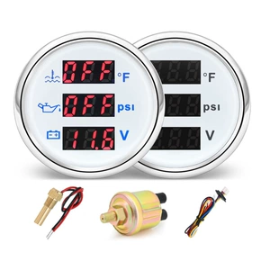Hot-selling 52mm multi-function digital display gauge for cars, RVs, and trucks, showing water temperature, oil pressure, and voltage, 12V/24V, suitable for electric vehicles