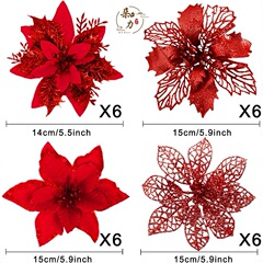 24/個クリスマスフラワー DIY 装飾花お祝いクリスマスツリーアクセサリーガーランドクリスマスツリー装飾ウェディングパーティー