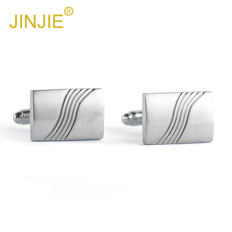New high-end rectangular wave pattern monochrome metal cufflinks, wholesale men's French cufflinks