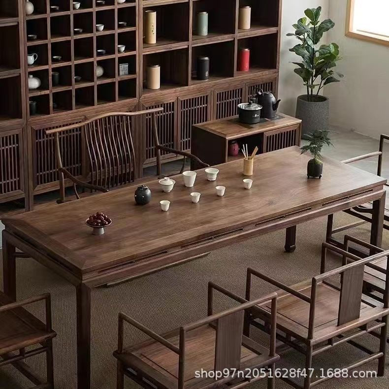 中式茶桌桌椅组合榆木简约禅意茶台家用实木桌子茶室功夫茶几|undefined
