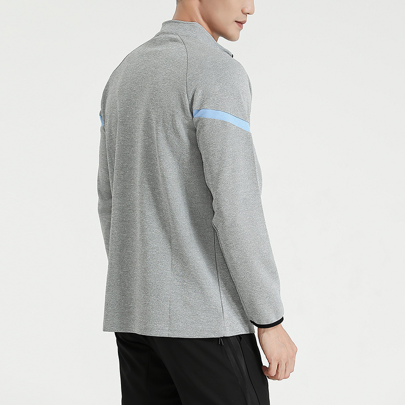 Otoño transfronterizo Deportes de los hombres media cremallera soporte collar manga larga running fitness de secado rápido transpirable suelta más tamaño camiseta