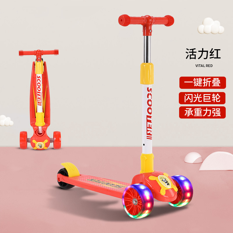 Los niños de graffiti scooter niños y niñas de la música del bebé Scooter de luz resistente a la caída de 2-12 años de edad coche plegable