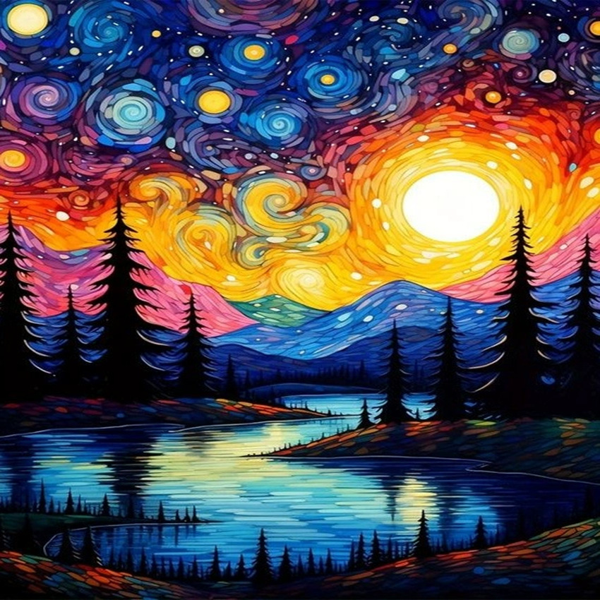 Pintura de diamantes DIY transfronteriza al por mayor, 5D, superventas, con diseño de luna junto al mar, diamantes redondos, diamantes completos, diamantes cuadrados, pintura decorativa para sala de estar