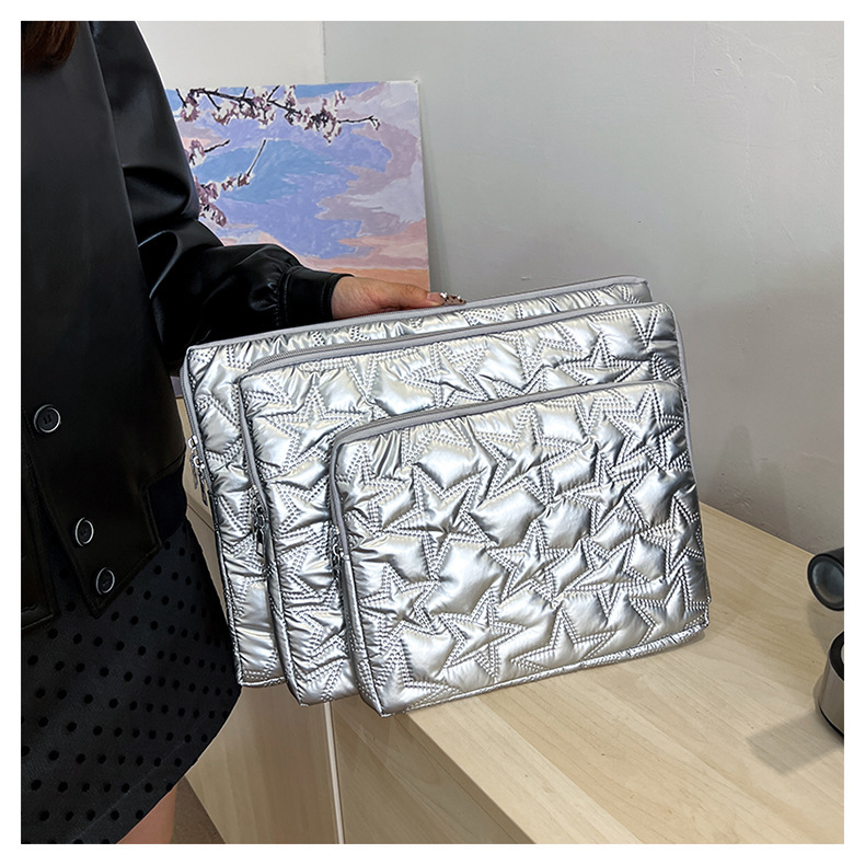 Quilted star-patterned luxury notebook sleeve, portable large-capacity tablet protective case, stylish document organizer