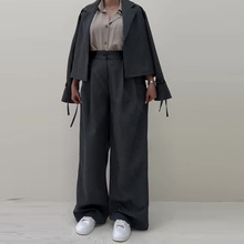 2025年秋新款欧美亚马逊跨境外贸女装西服时尚气质条纹阔腿两件套
