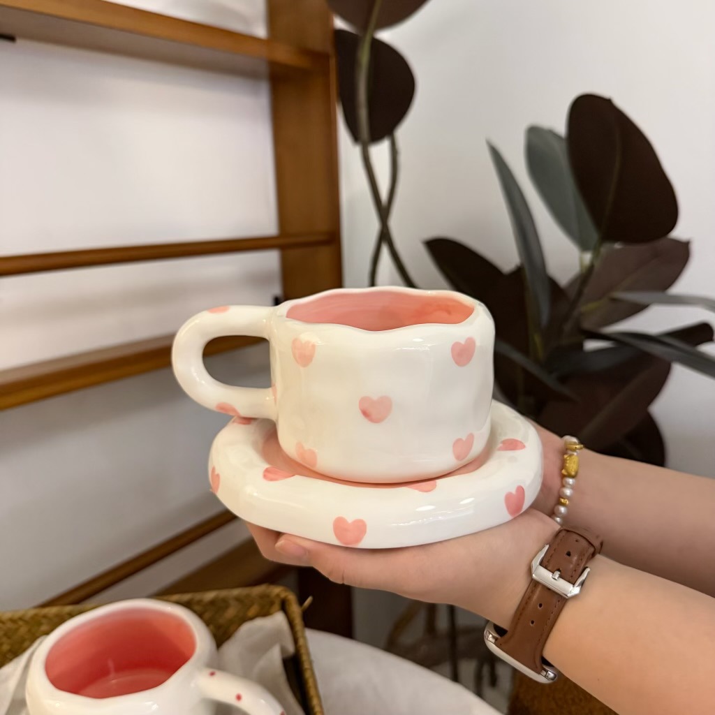 Ins estilo coreano mano irregular cerámica tazas de café y platos pintados a mano gordo tazas y platos ventas transfronterizas