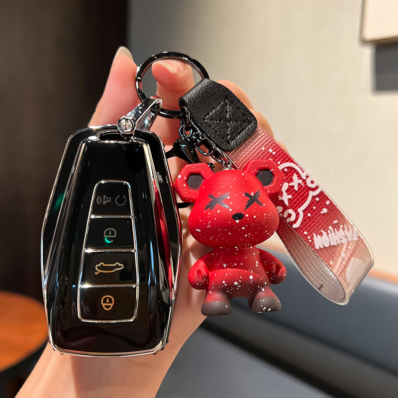 Geely D-스마트 4 키 [싱글 쉘 블랙] + 레드 폭력 곰 펜던트