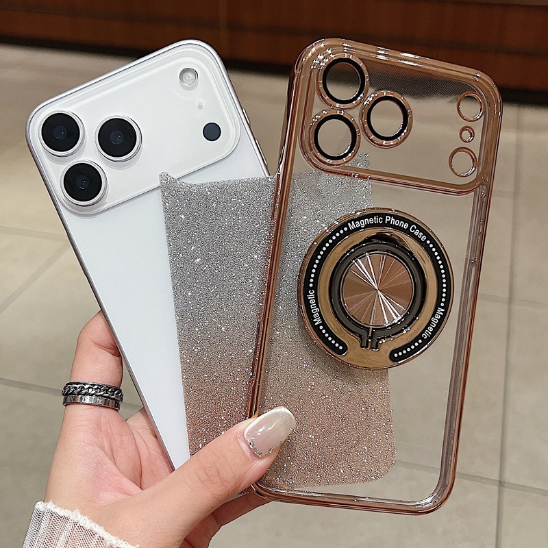 电镀旋转指环磁吸支架适用iPhone17闪粉手机壳苹果16镜头膜保护套|undefined