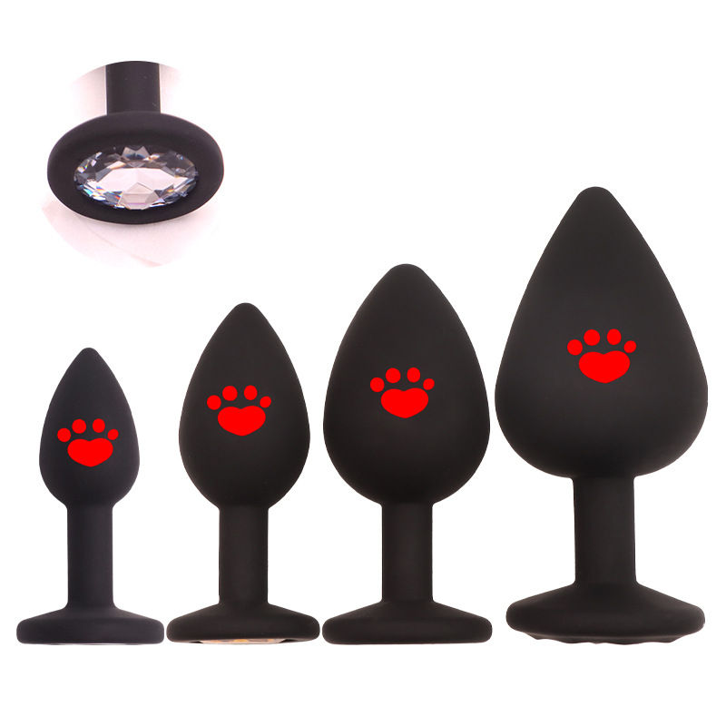 Cat Paw Silicone Anal Plug with Rhinestones, Pink Beginner-Friendly Training Toy — detail image 2