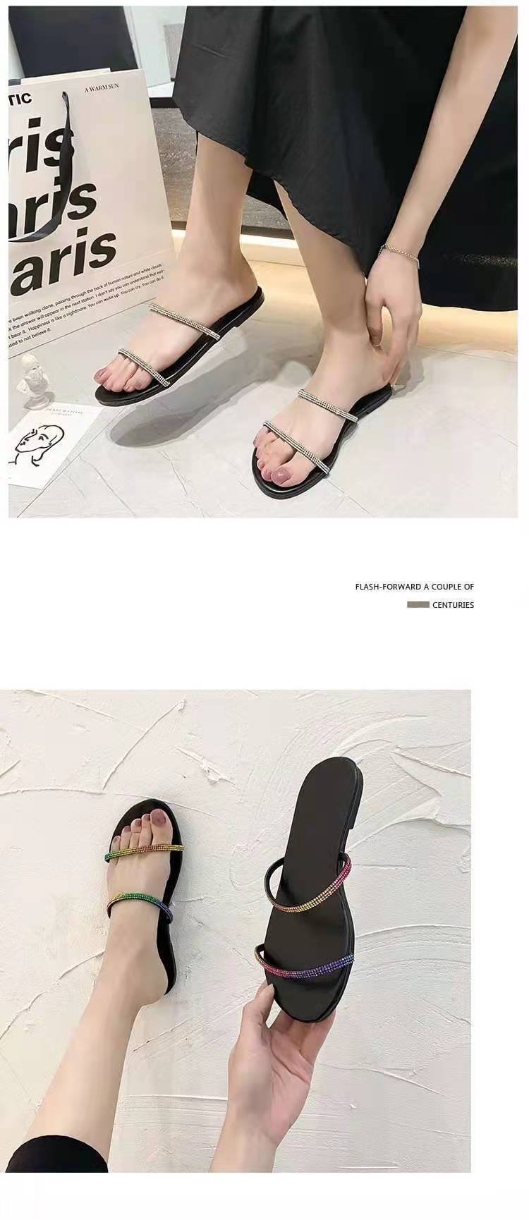 fashion casual open toe word flat bottom slippers NSPE55980