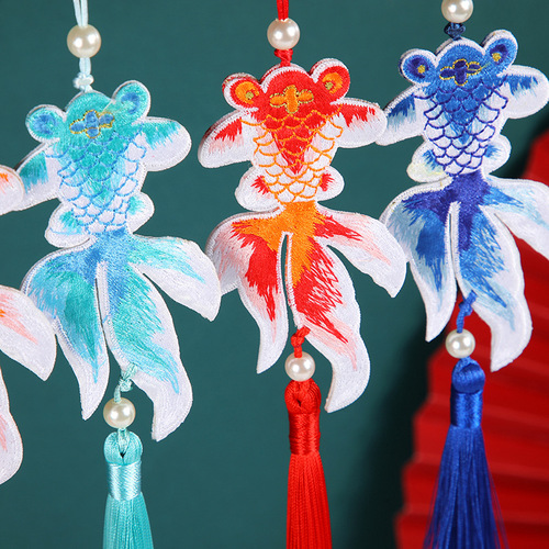 Ancient style koi embroidery sachet pendant, creative tassel car pendant gift, ethnic style Hanfu sachet accessories