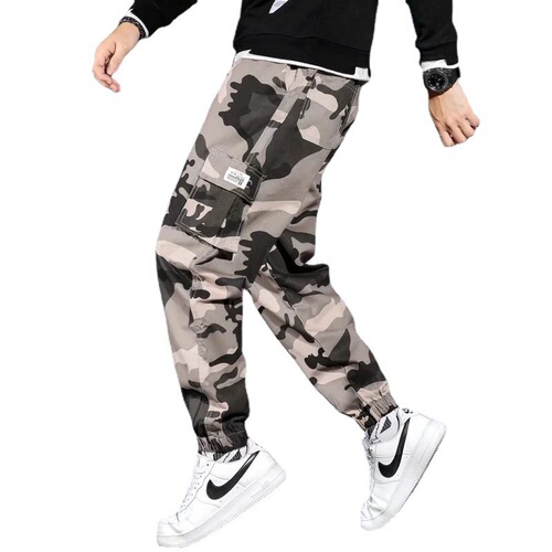 Men's Loose Straight Leg Cargo Pants Autumn/Winter Version Korean Style Tied Pants Casual Trouser Mid Waist Trendy