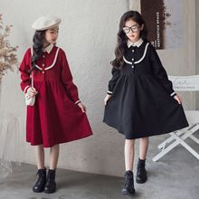 韩版中大童2025女孩学院风长袖裙秋冬季女童连衣裙灯芯绒连衣找裙