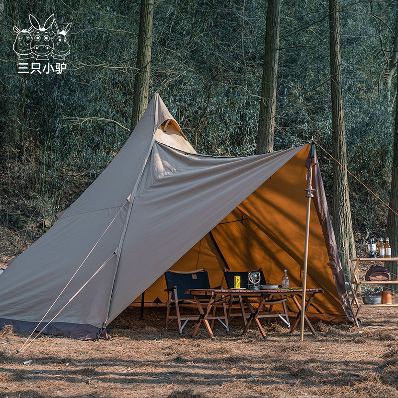 三只小驴炎帐户外露营多人复古金字塔印第安棉布帐篷柴火炉帐篷|ms