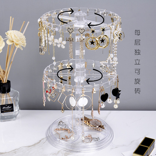 Rotating earring display rack, women's earring storage rack, bracelet earring hanging necklace, multi-functional small jewelry display rack