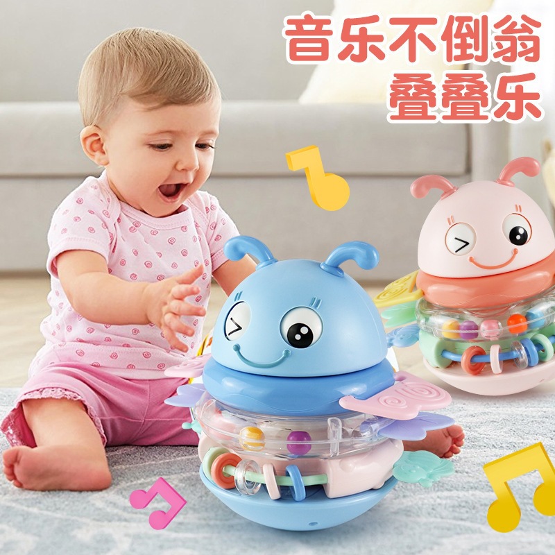 Large size baby roly-poly toy for 3-6-12 months: early education music stacking and spinning toy for baby's early learning.