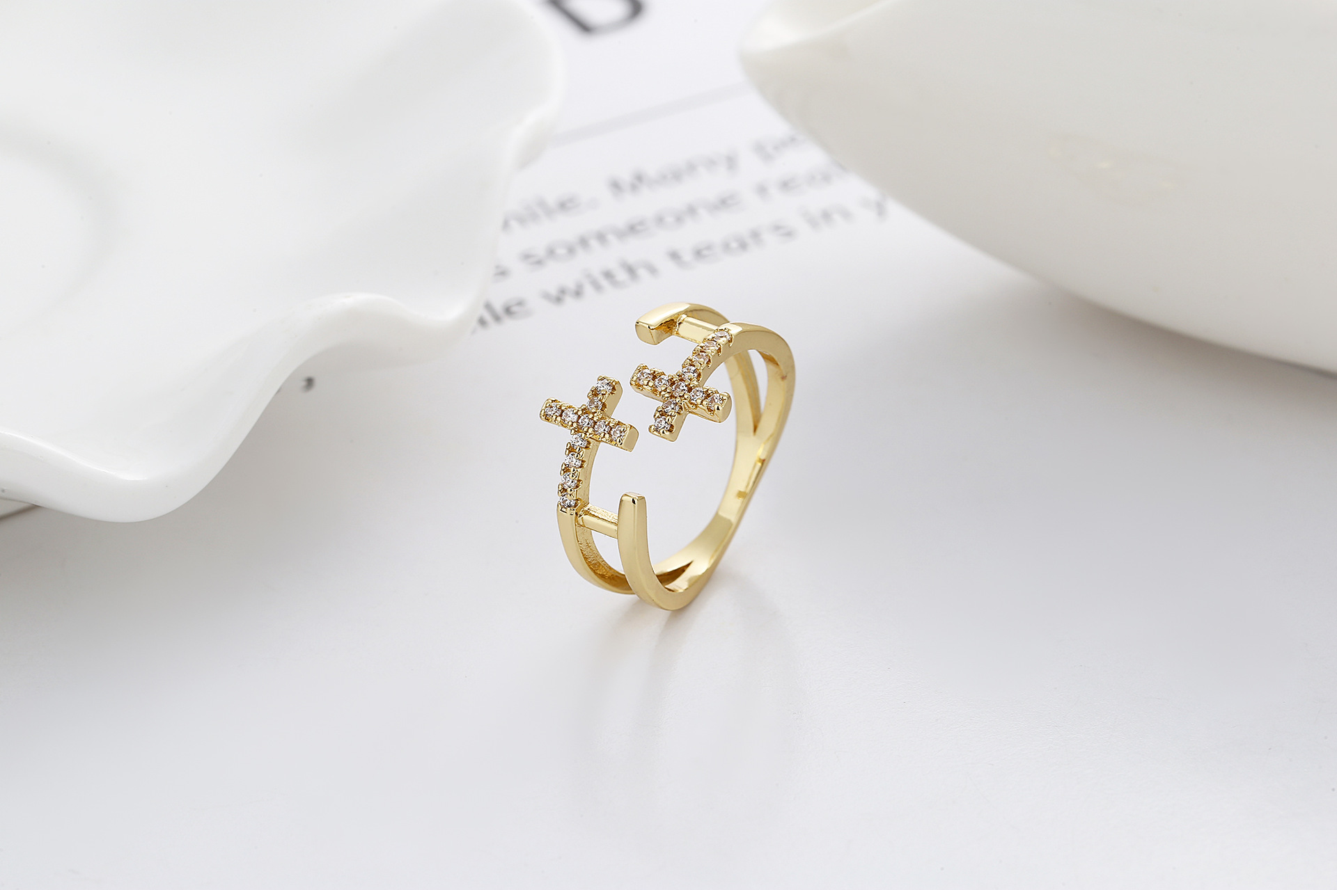 Retro Cross Copper Inlay Zircon Rings