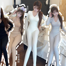 羊绒蚕丝保暖长袖套装内衣女带胸垫恒温发热内搭修身秋衣裤打底衫