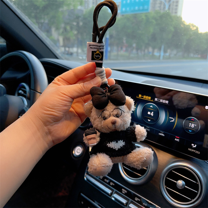 Red popularidad de aire de oso llavero de dibujos animados de alta calidad muñeca de peluche lindo bolso colgante llave del coche mujer