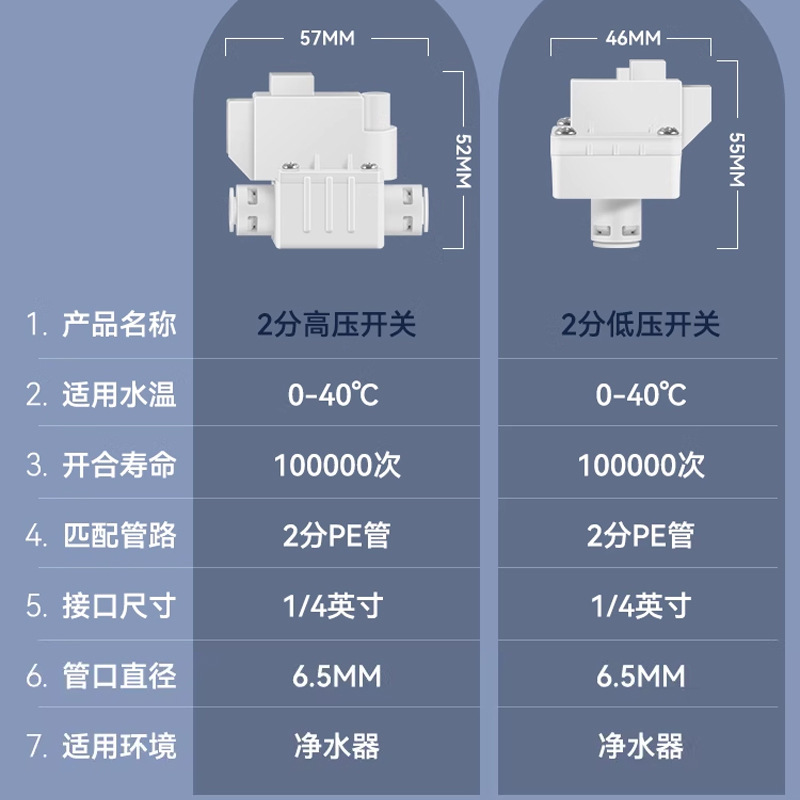 Purificador DE AGUA 2 puntos interruptor de alta presión dispensador de agua pura dispensador de agua Válvula de baja presión RO accesorios de la máquina de agua pura