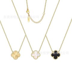 高品质钛钢15MM四叶草单花项链跨境亚马逊热卖镀18K金不掉色项链