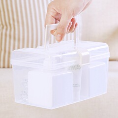 Portable transparent plastic box with handle for student dormitory desktop clutter stationery storage box cosmetic organizer box