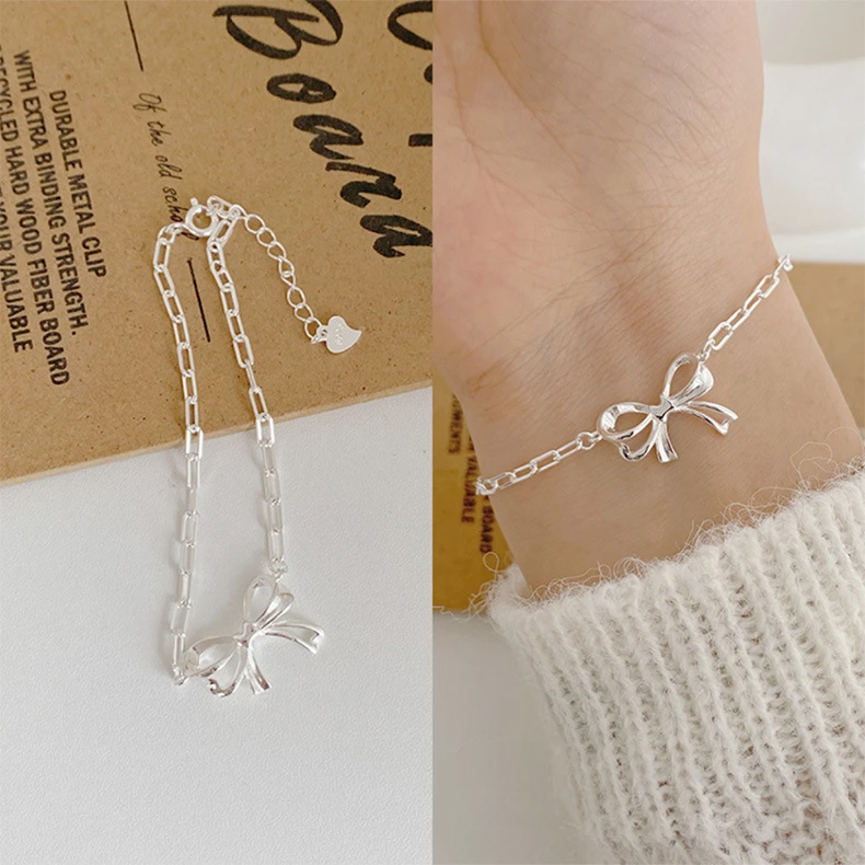 6g Weight Bracelets Classification 925 sterling silver Chain Material 1 Piece Quantity Holiday, Daily Occasion Sterling Silver Material Bow Knot Pattern Women's Gender Casual, Sweet, Simple Style Style Sterling Silver Bow Knot Bracelets 3