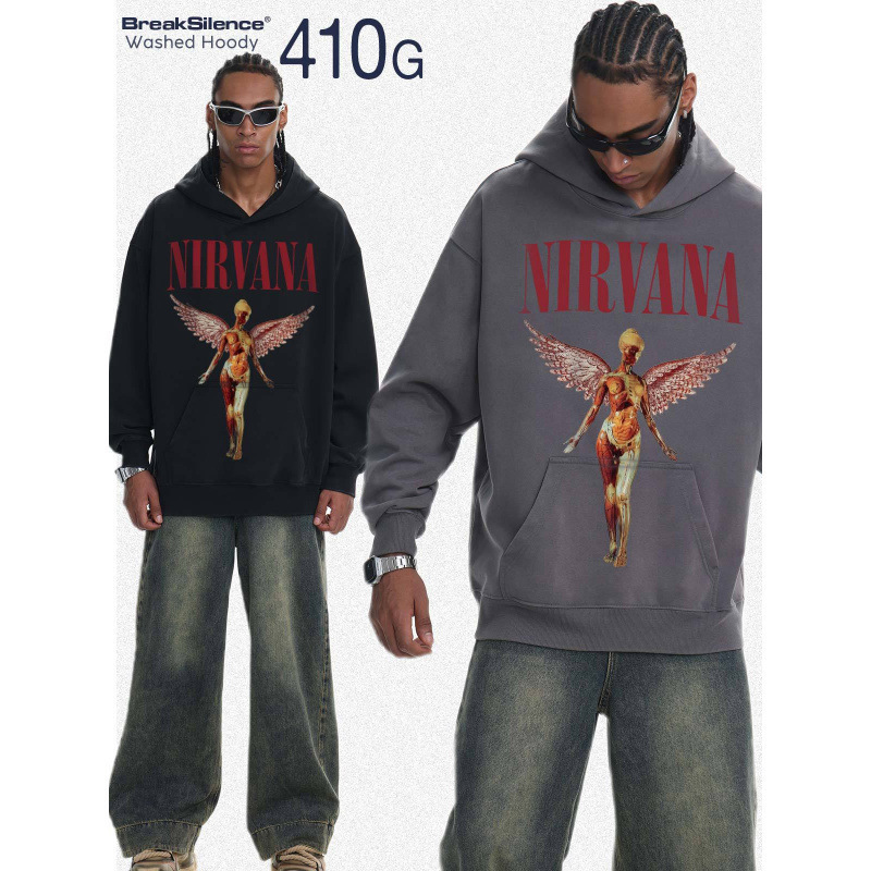 2025 Autumn/Winter Nirvana Snowflake Sweatshirt Crew Neck American Print Loose Washed Hooded Men's Top
