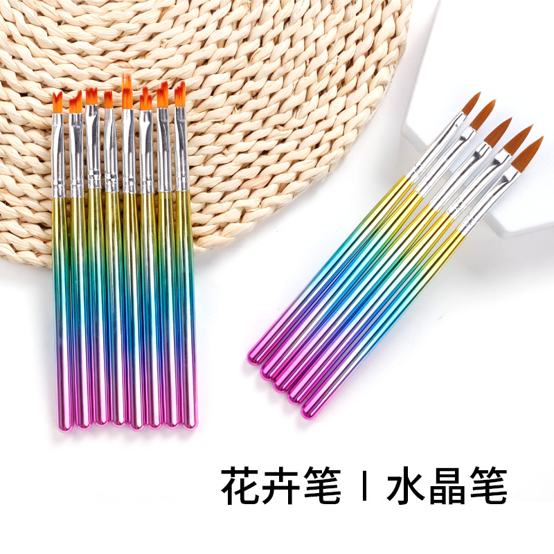 Transfronterizo suministro directo de lápiz floral de manicuras 8 lápiz dentado pétalos de pintura de lápiz de cristal de manicuras galvanizado con gradiente