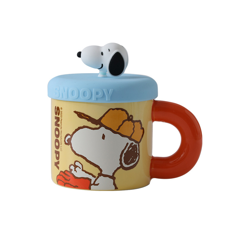 Taza de Cerámica Snoopy con Tapa, Jarro de Café con Diseño de Dibujos